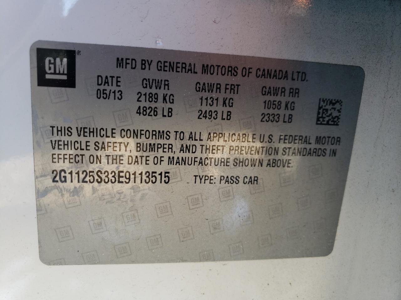 Photo 10 from auction – 2014 CHEVROLET IMPALA LT with VIN 2G1125S33E9113515
