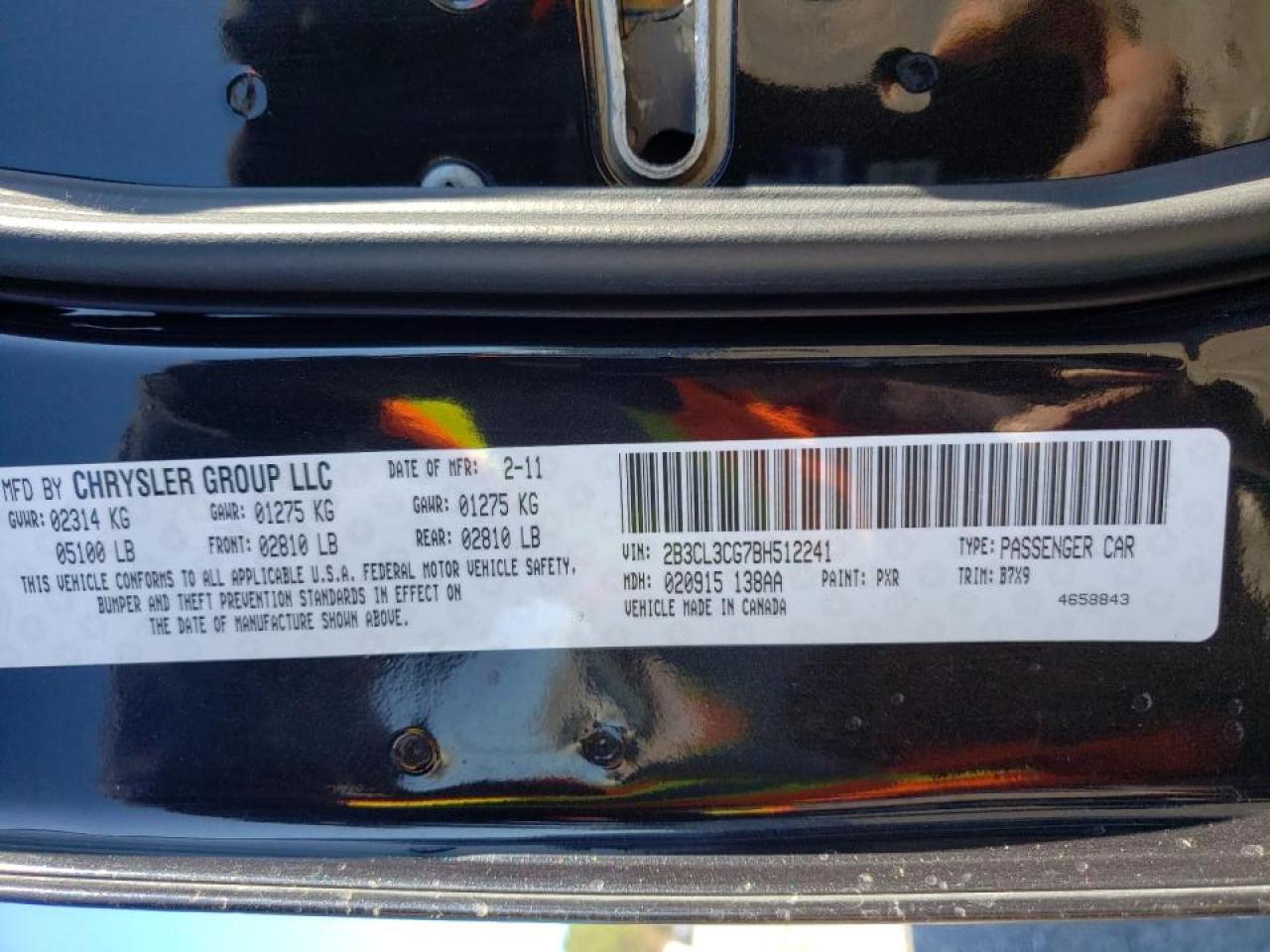 Photo 10 from auction – 2011 DODGE CHARGER with VIN 2B3CL3CG7BH512241