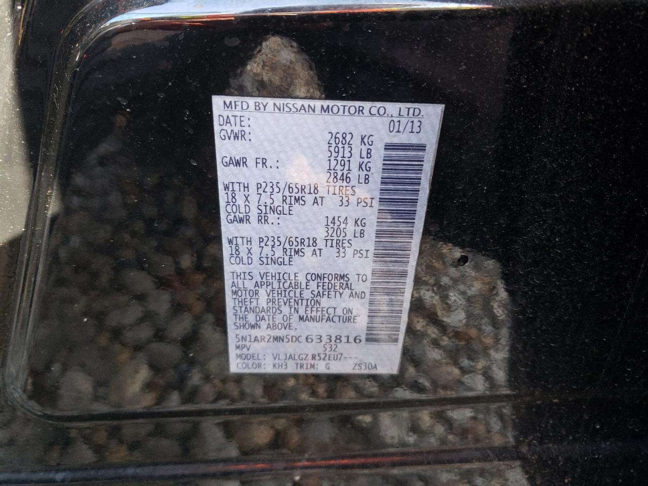 Photo 10 from auction – 2013 NISSAN PATHFINDER with VIN 5N1AR2MN5DC633816