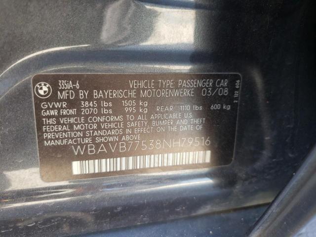 Photo 10 from auction – 2008 BMW 335 I with VIN WBAVB77538NH79516