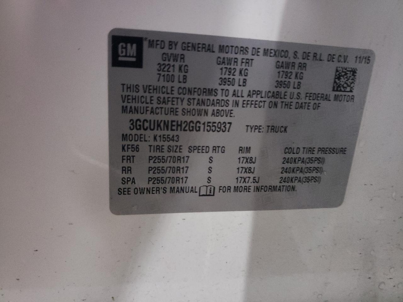 Photo 10 from auction – 2016 CHEVROLET SILVERADO with VIN 3GCUKNEH2GG155937