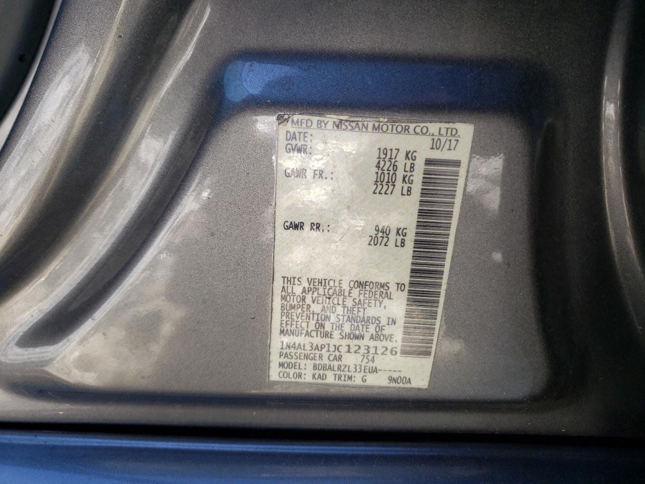 Photo 10 from auction – 2018 NISSAN ALTIMA 2.5 with VIN 1N4AL3AP1JC123126