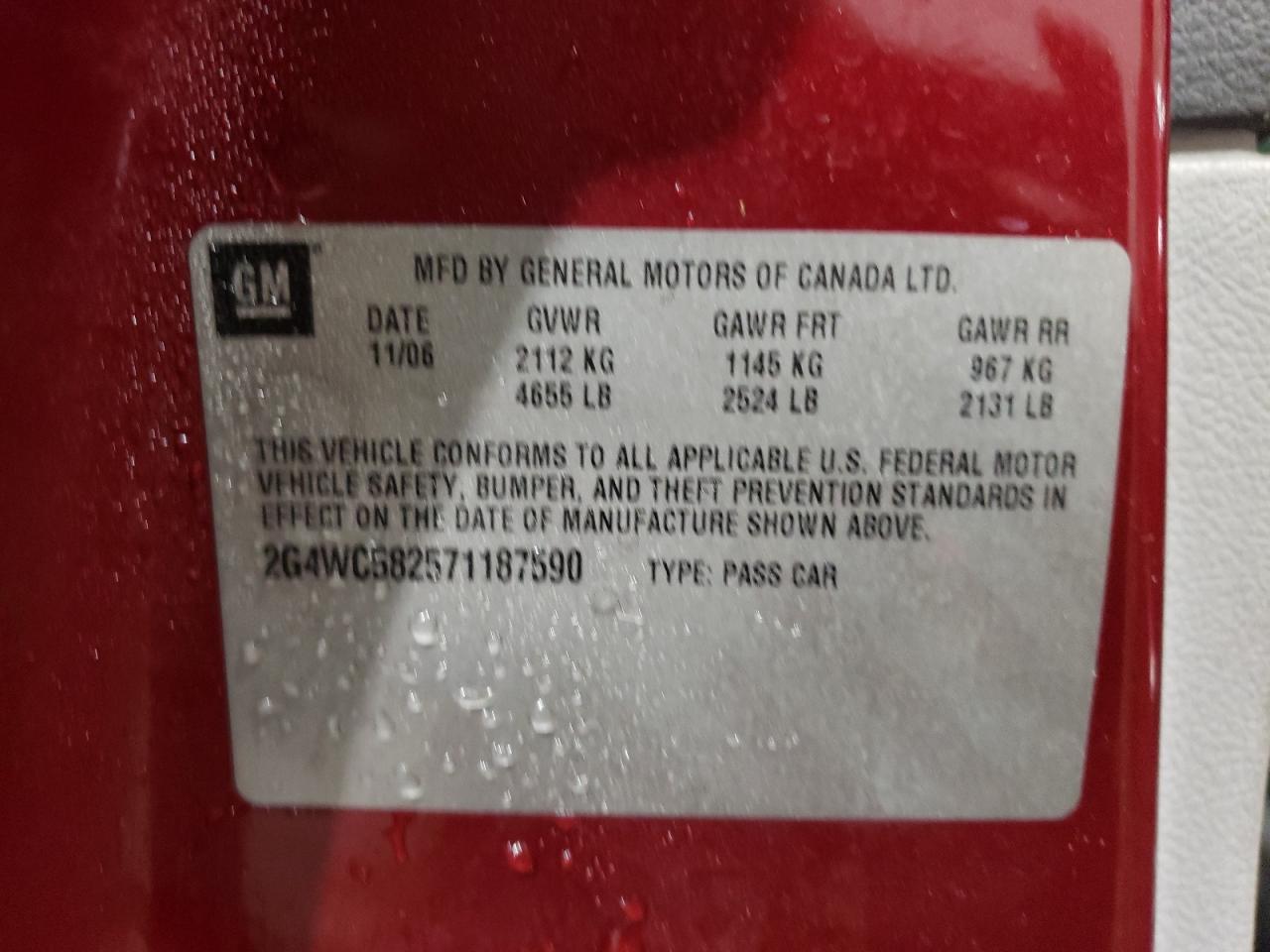 Photo 10 from auction – 2007 BUICK LACROSSE C with VIN 2G4WC582571187590