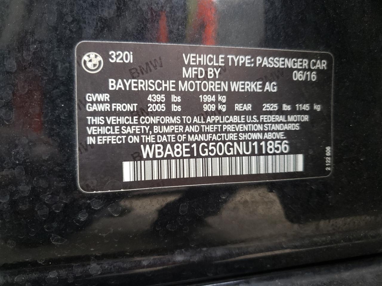 Photo 10 from auction – 2016 BMW 320 I with VIN WBA8E1G50GNU11856