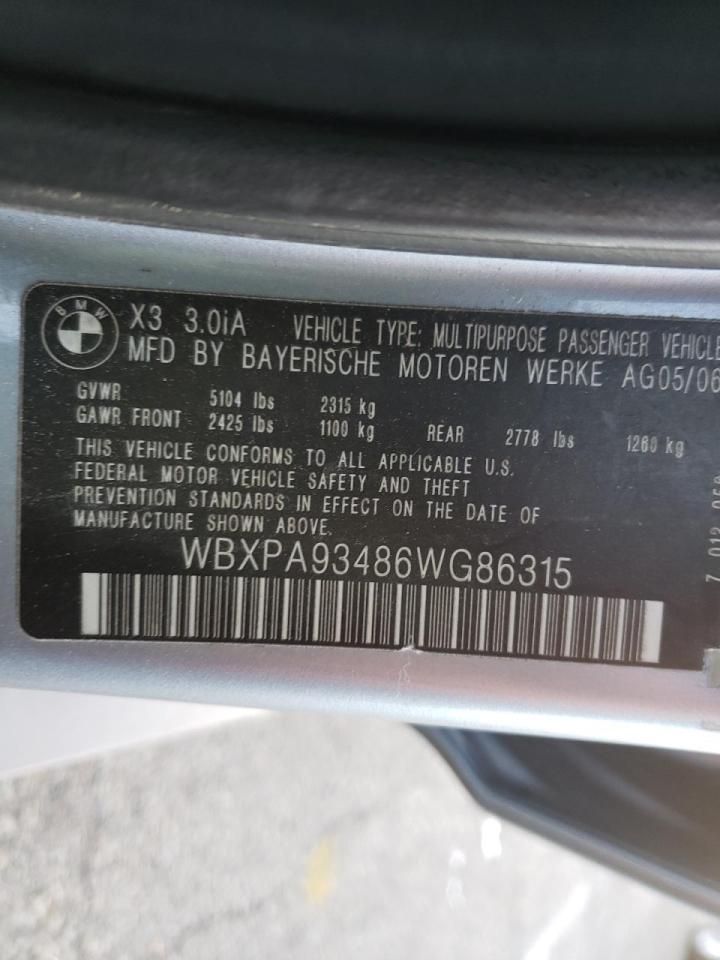 Photo 10 from auction – 2006 BMW X3 3.0I with VIN WBXPA93486WG86315