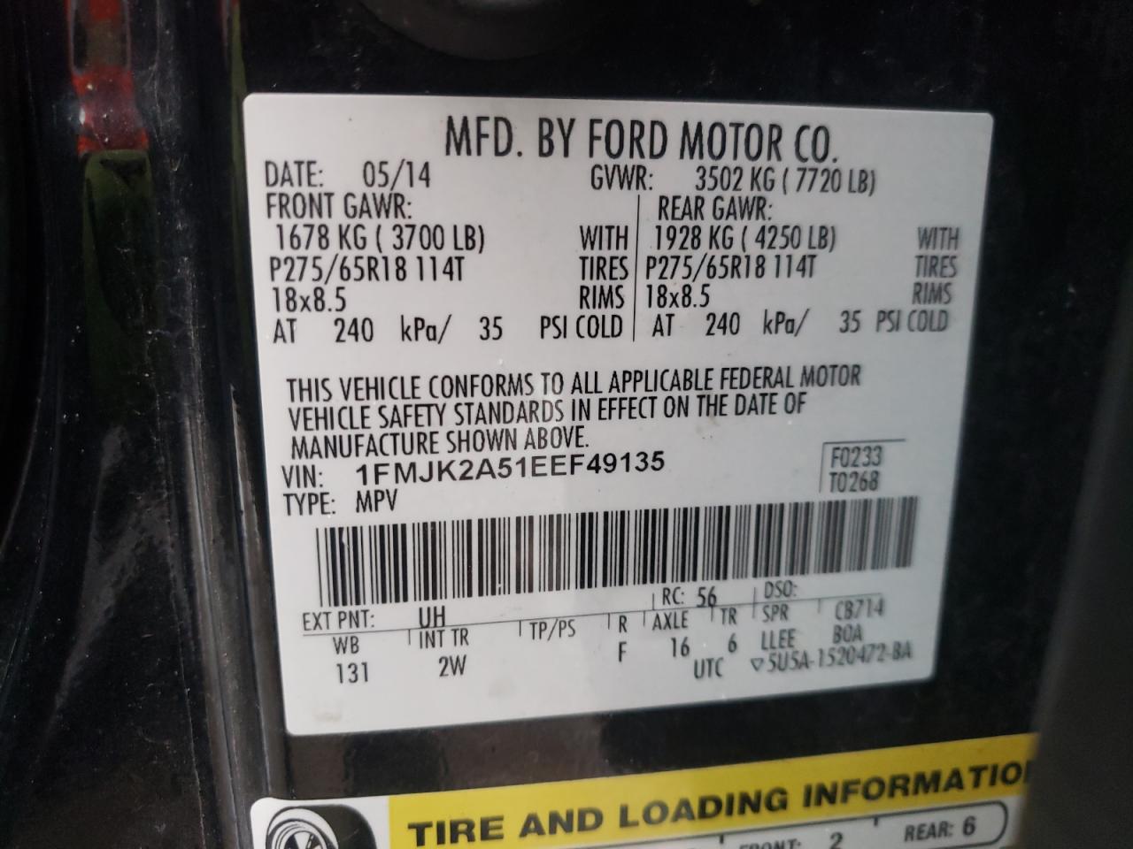 Photo 10 from auction – 2014 FORD EXPEDITION with VIN 1FMJK2A51EEF49135