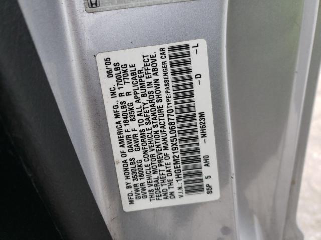 Photo 10 from auction – 2005 HONDA CIVIC EX with VIN 1HGEM219X5L068770