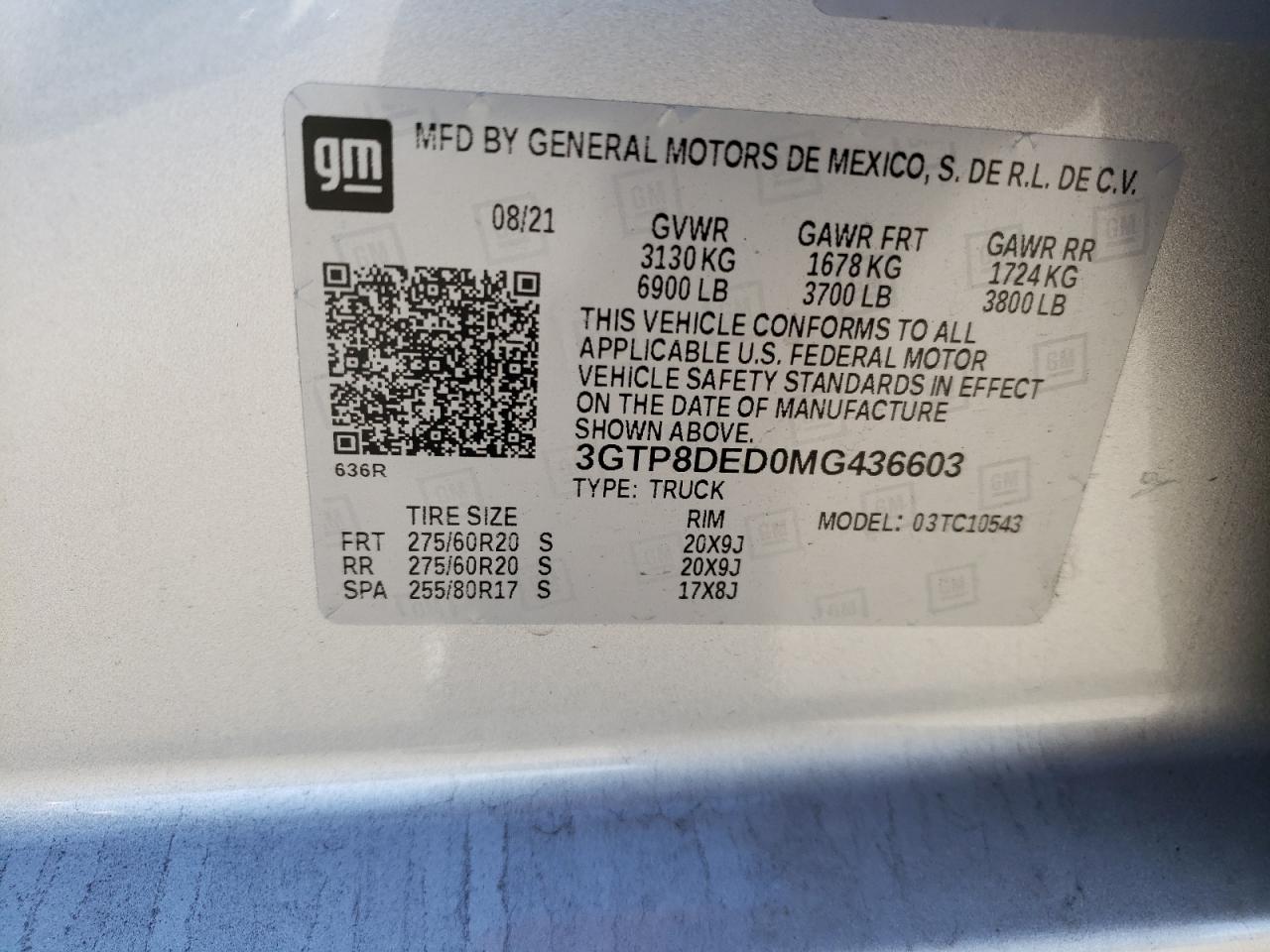 Photo 10 from auction – 2021 GMC SIERRA C15 with VIN 3GTP8DED0MG436603