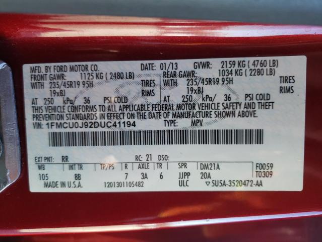 Photo 10 from auction – 2013 FORD ESCAPE TIT with VIN 1FMCU0J92DUC41194