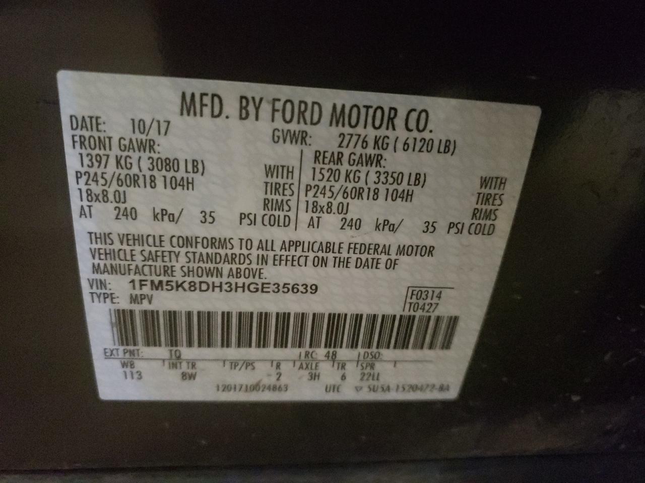 Photo 10 from auction – 2017 FORD EXPLORER X with VIN 1FM5K8DH3HGE35639