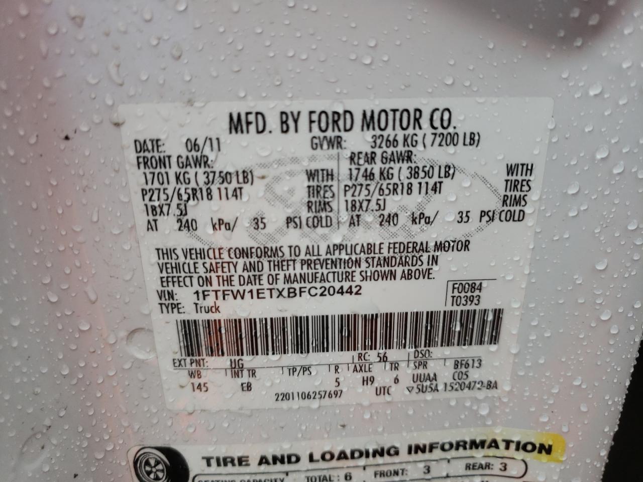 Photo 10 from auction – 2011 FORD F150 SUPER with VIN 1FTFW1ETXBFC20442