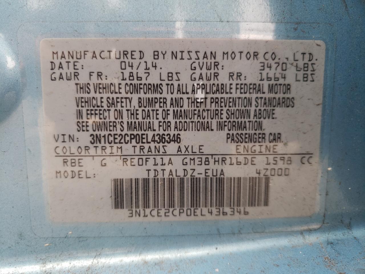 Photo 10 from auction – 2014 NISSAN VERSA NOTE with VIN 3N1CE2CP0EL436346