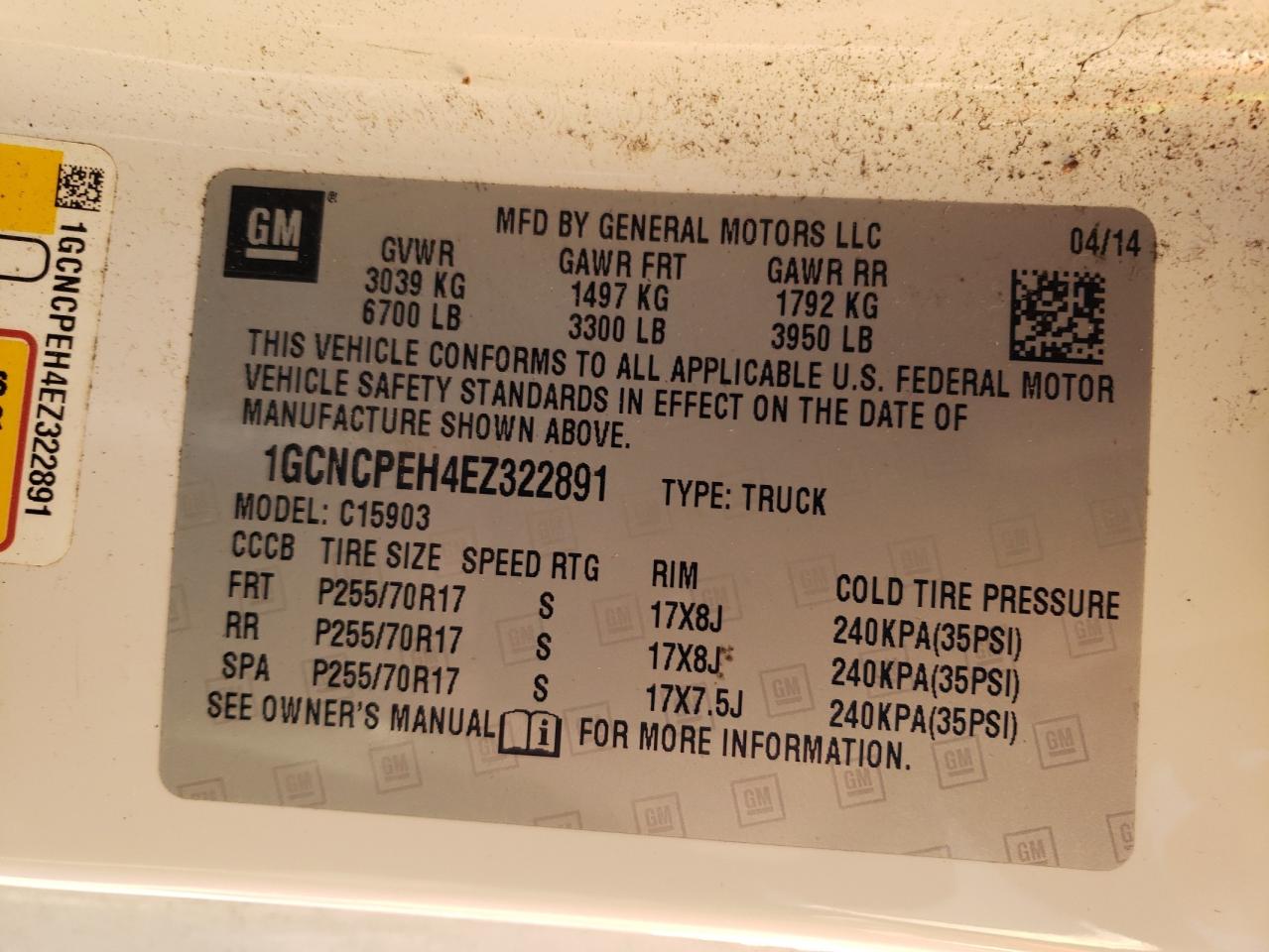 Photo 10 from auction – 2014 CHEVROLET SILVERADO with VIN 1GCNCPEH4EZ322891