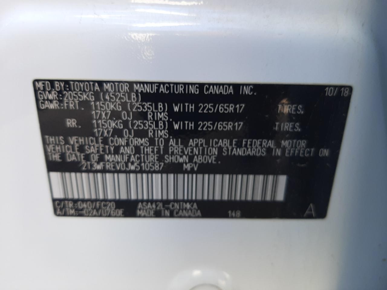 Photo 10 from auction – 2018 TOYOTA RAV4 ADVEN with VIN 2T3WFREV0JW510587