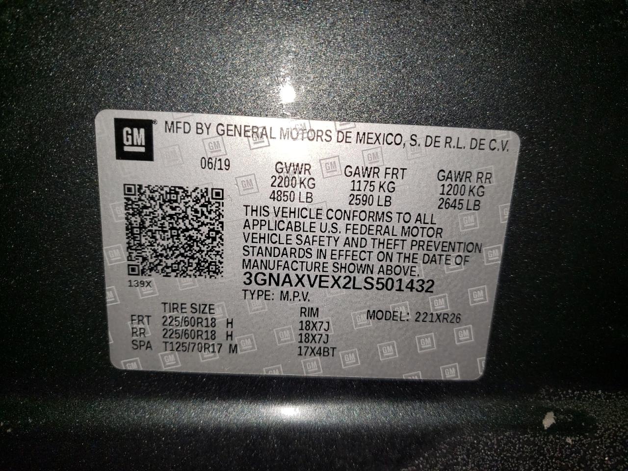 Photo 10 from auction – 2020 CHEVROLET EQUINOX LT with VIN 3GNAXVEX2LS501432