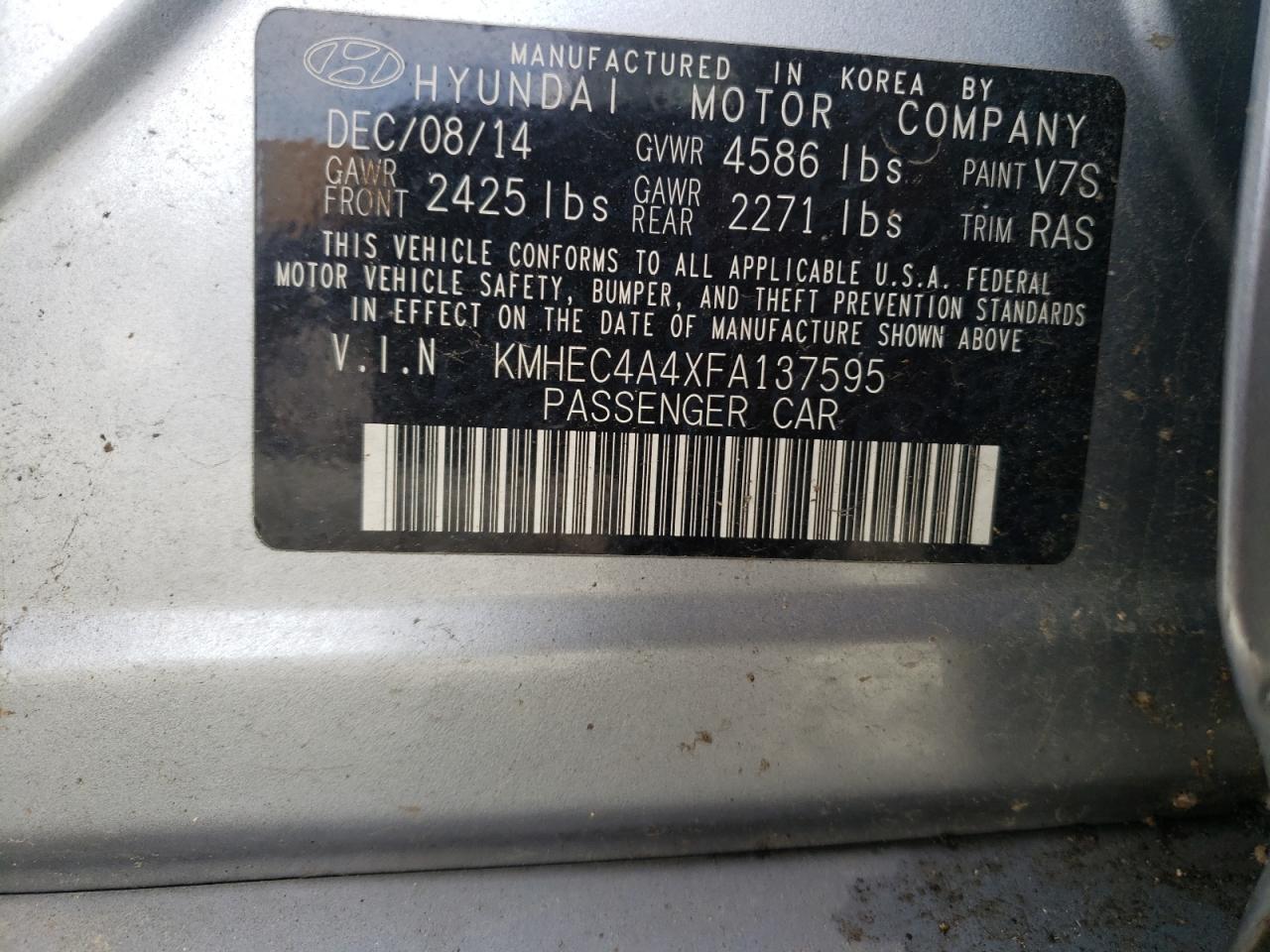 Photo 10 from auction – 2015 HYUNDAI SONATA HYB with VIN KMHEC4A4XFA137595