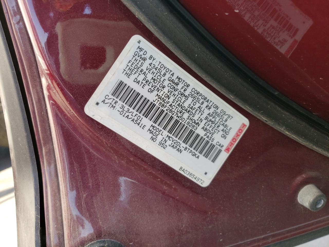 Photo 10 from auction – 1998 LEXUS ES 300 with VIN JT8BF28G7W5018283