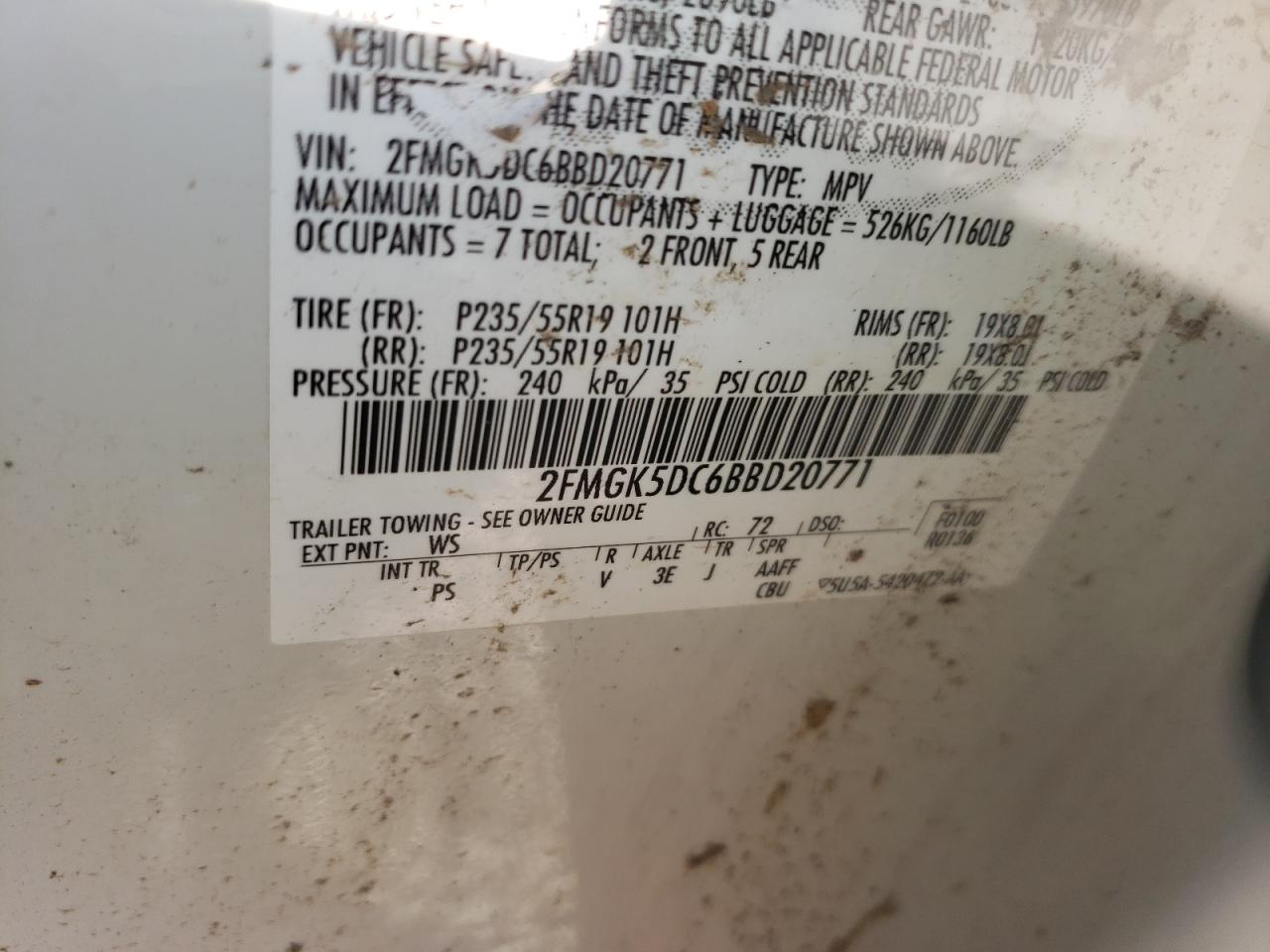 Photo 10 from auction – 2011 FORD FLEX LIMIT with VIN 2FMGK5DC6BBD20771