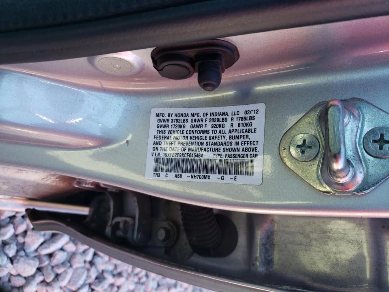 Photo 10 from auction – 2012 HONDA CIVIC EXL with VIN 19XFB2F9XCE045464