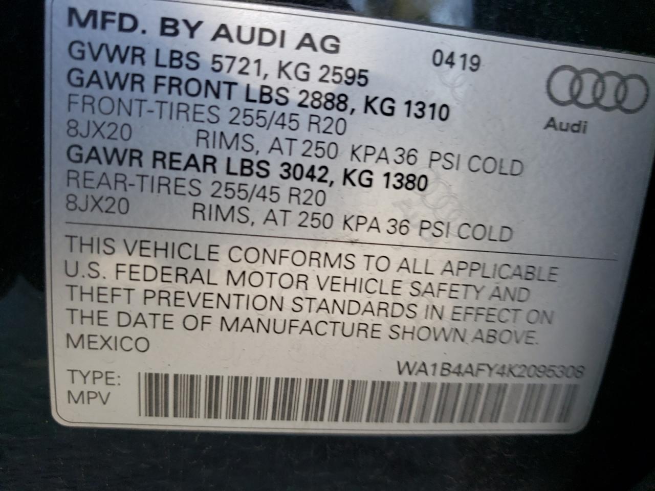 Photo 10 from auction – 2019 AUDI SQ5 PREMIU with VIN WA1B4AFY4K2095308
