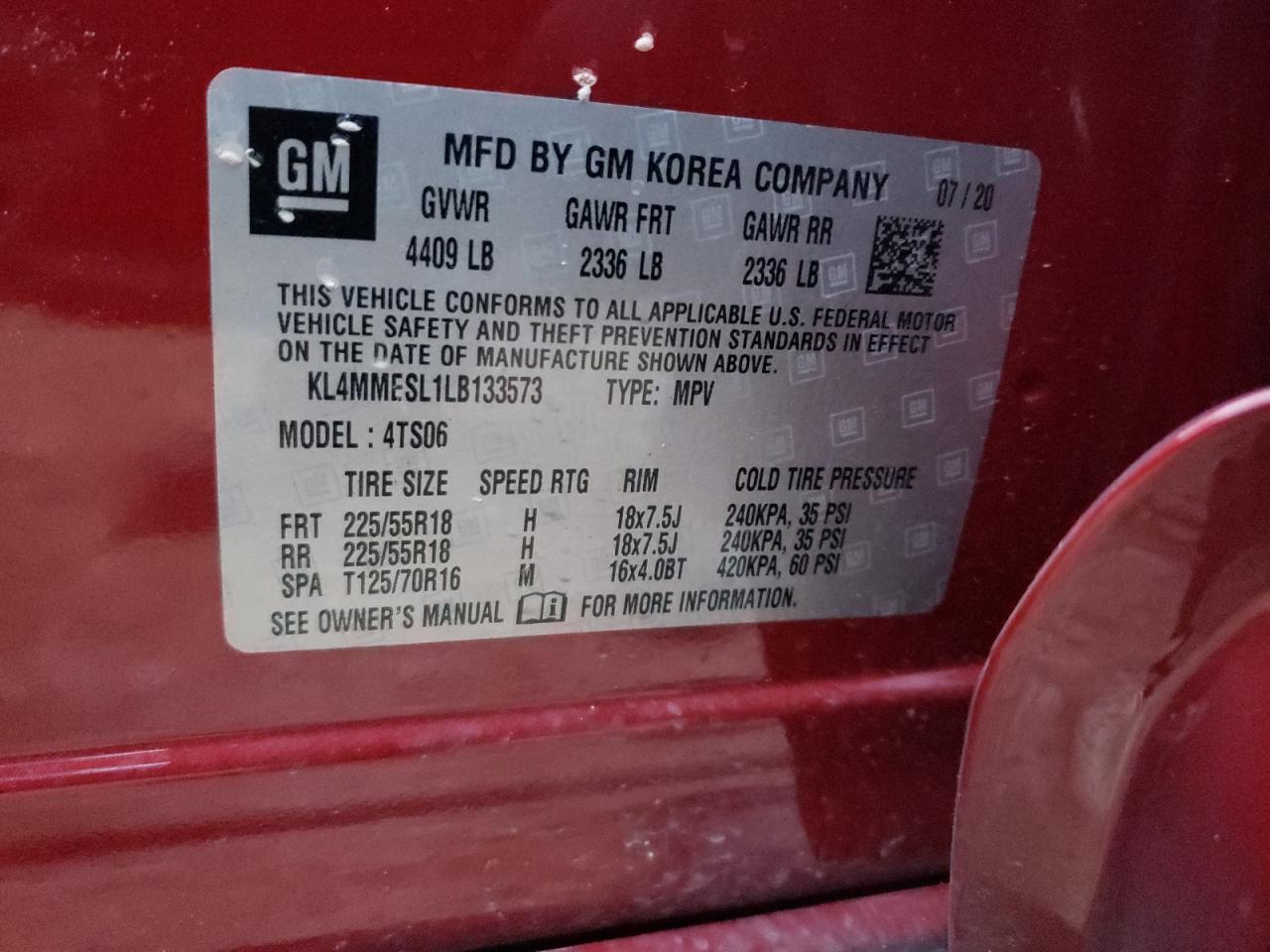 Photo 10 from auction – 2020 BUICK ENCORE GX with VIN KL4MMESL1LB133573
