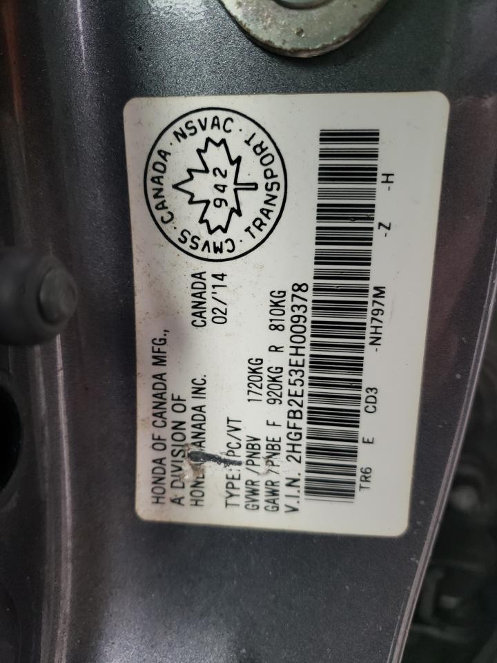 Photo 10 from auction – 2014 HONDA CIVIC LX with VIN 2HGFB2E53EH009378