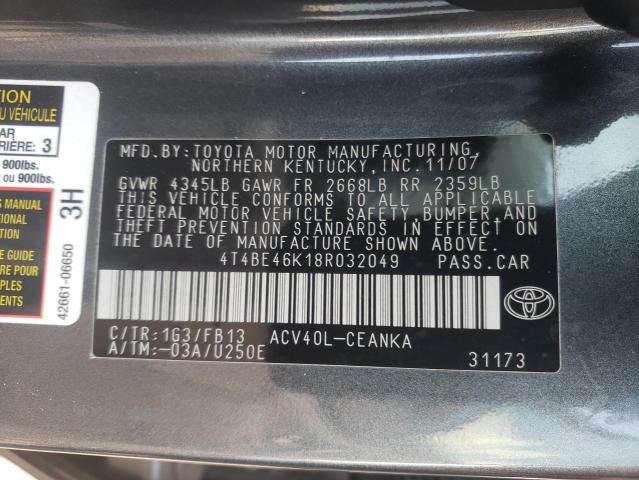 Photo 10 from auction – 2008 TOYOTA CAMRY CE with VIN 4T4BE46K18R032049