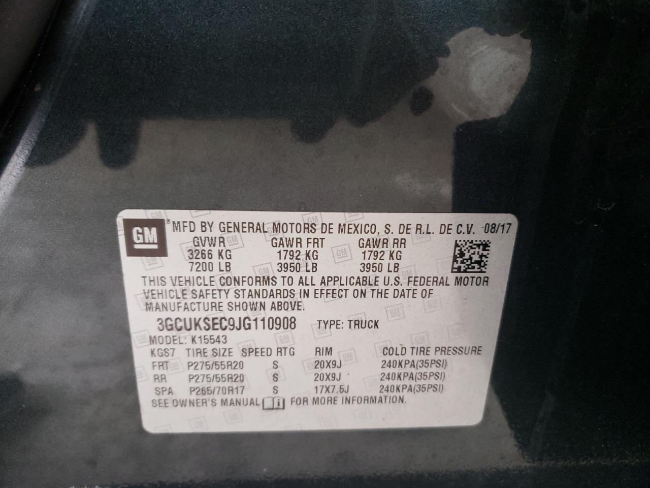Photo 10 from auction – 2018 CHEVROLET SILVERADO with VIN 3GCUKSEC9JG110908