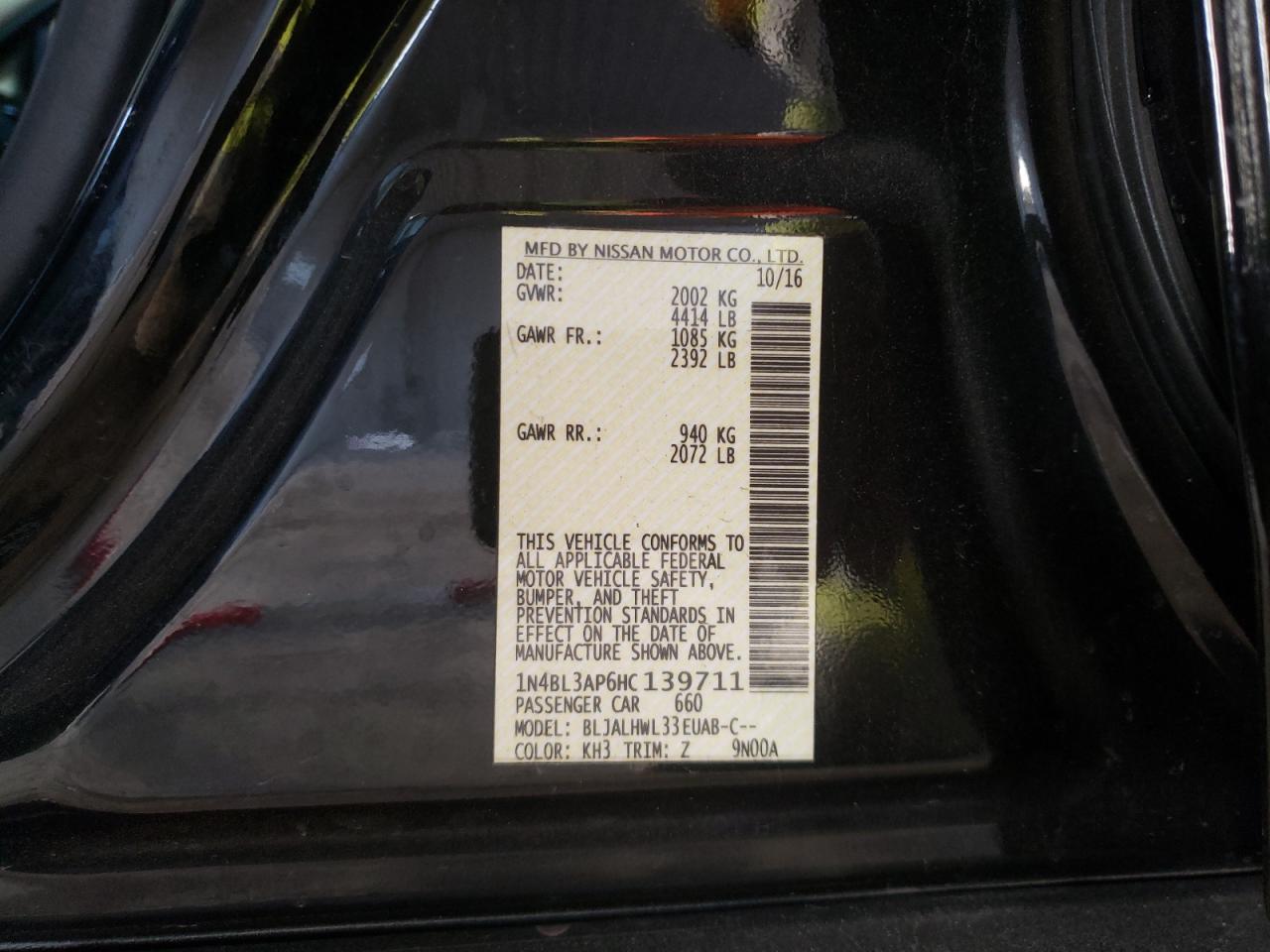 Photo 10 from auction – 2017 NISSAN ALTIMA 3.5 with VIN 1N4BL3AP6HC139711