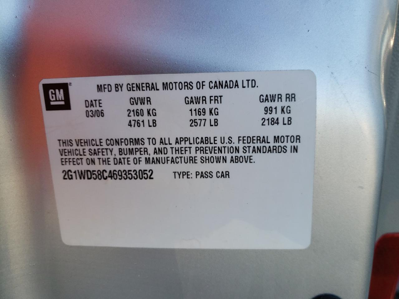 Photo 10 from auction – 2006 CHEVROLET IMPALA SUP with VIN 2G1WD58C469353052