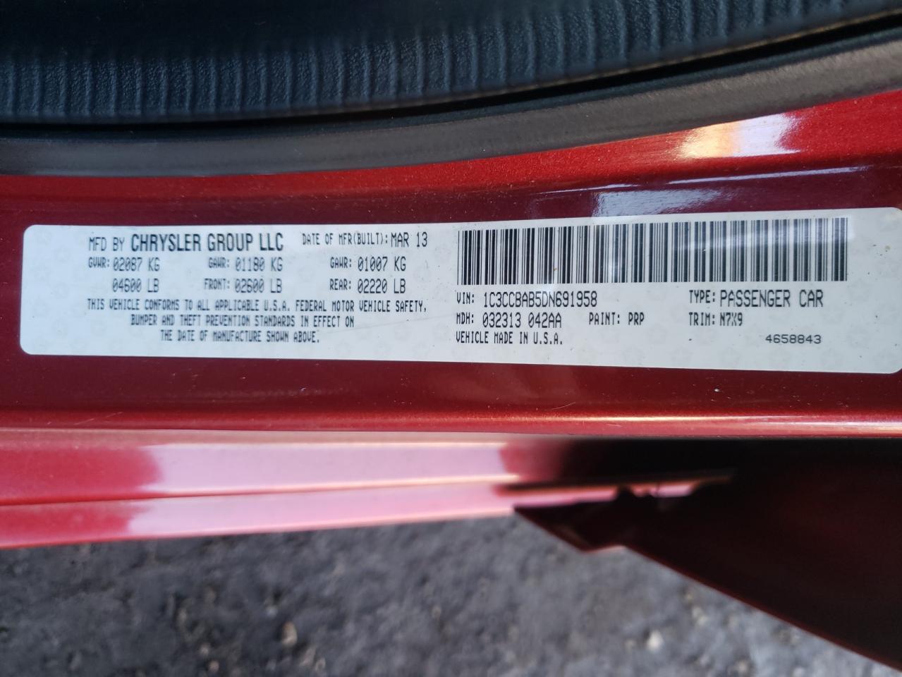 Photo 10 from auction – 2013 CHRYSLER 200 LX with VIN 1C3CCBAB5DN691958