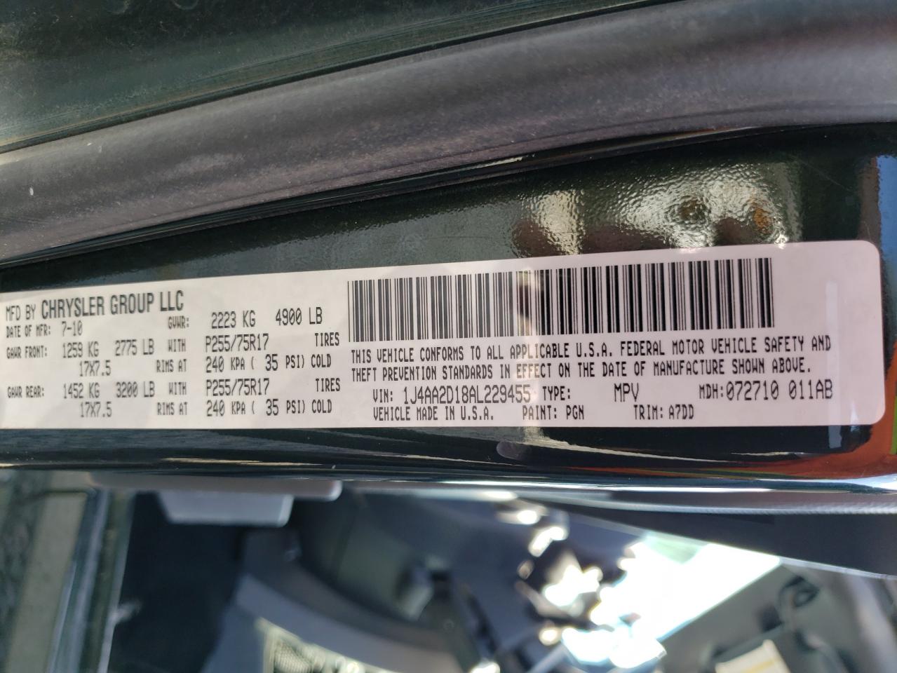 Photo 10 from auction – 2010 JEEP WRANGLER S with VIN 1J4AA2D18AL229455
