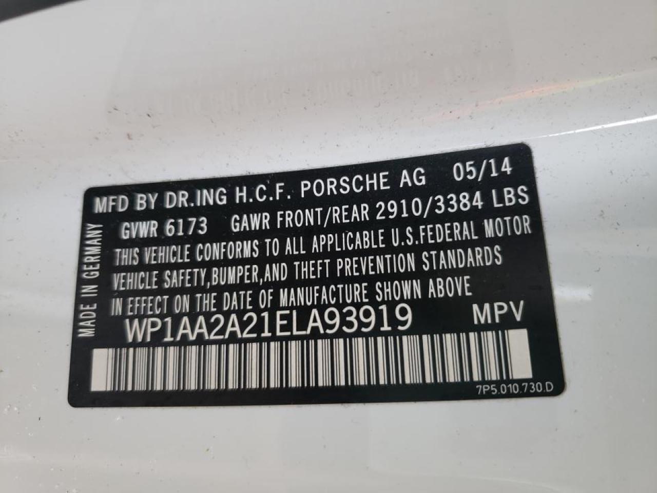 Photo 10 from auction – 2014 PORSCHE CAYENNE with VIN WP1AA2A21ELA93919