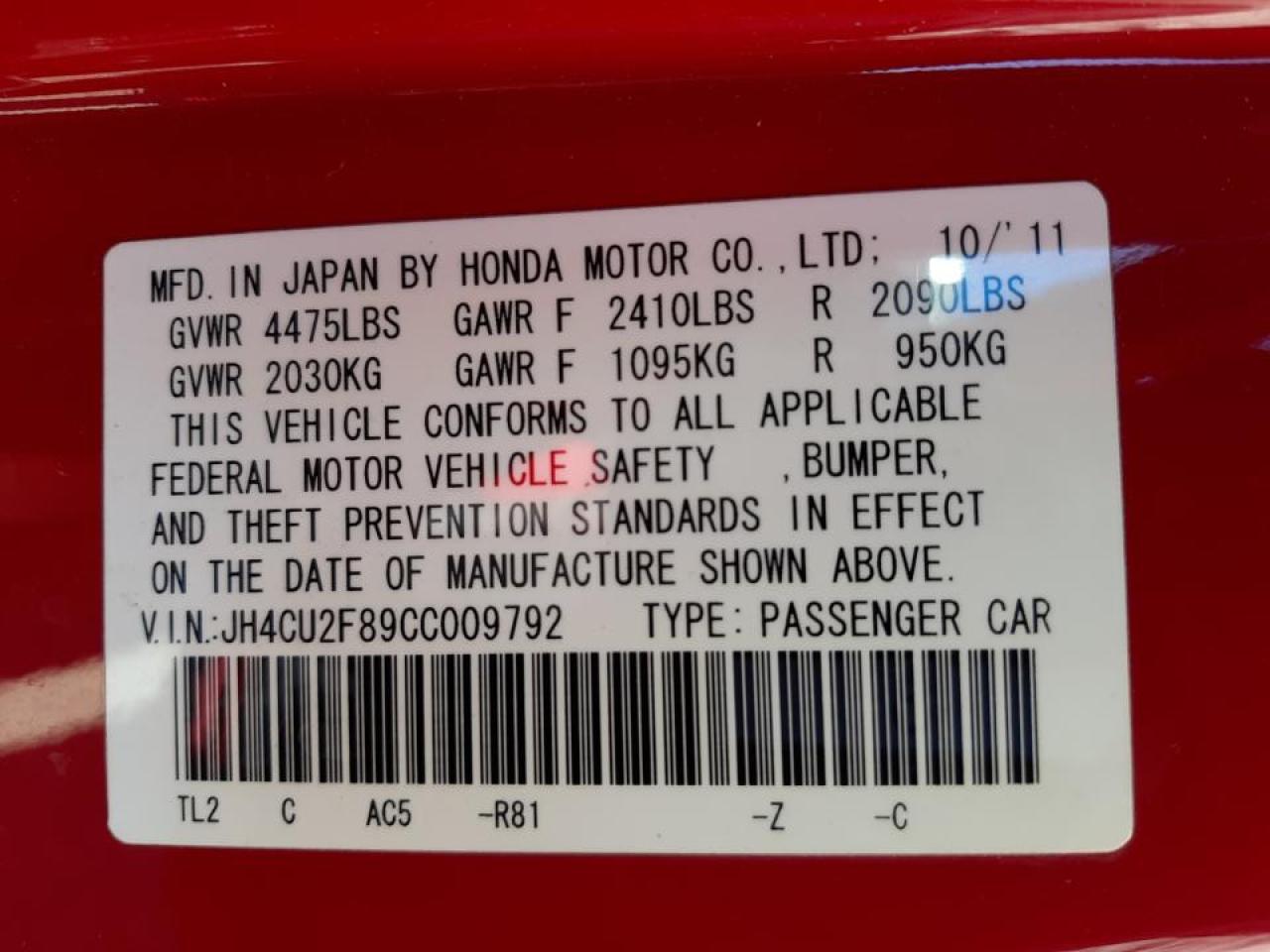 Photo 10 from auction – 2012 ACURA TSX SE with VIN JH4CU2F89CC009792