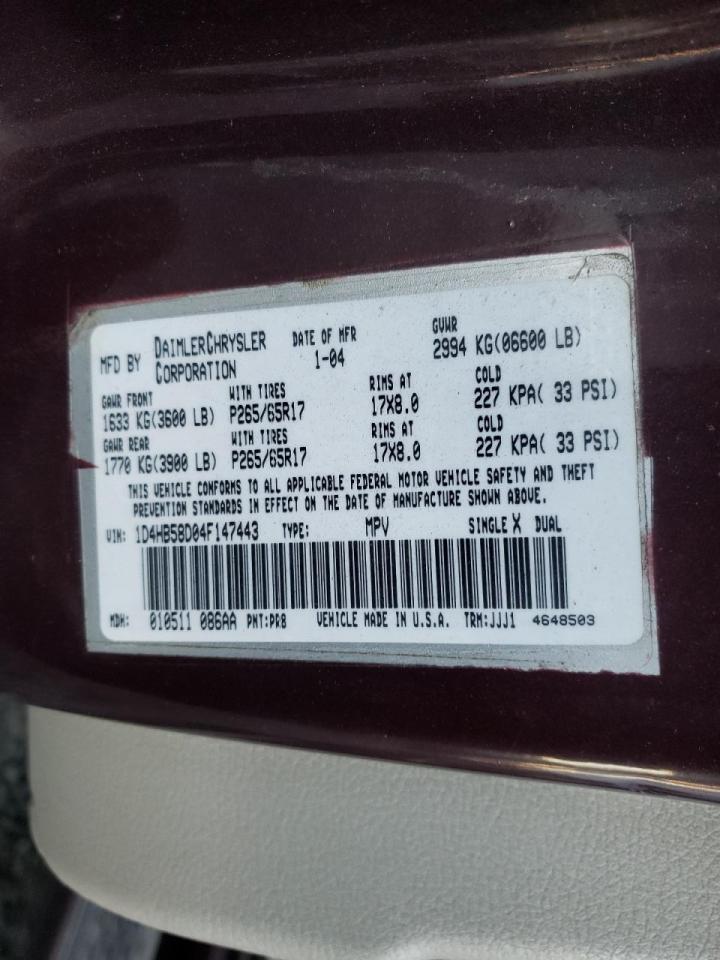 Photo 10 from auction – 2004 DODGE DURANGO LI with VIN 1D4HB58D04F147443