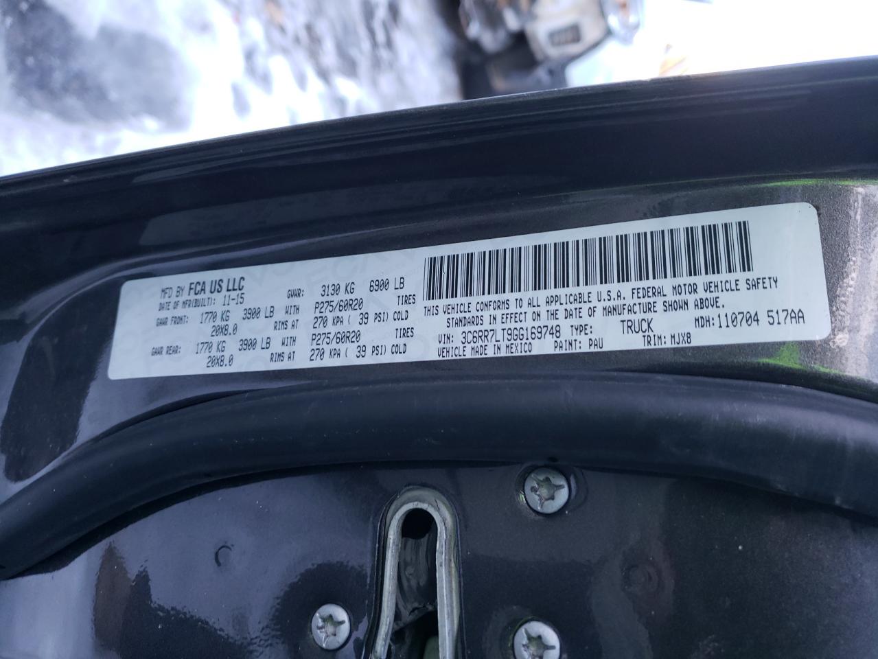 Photo 10 from auction – 2016 RAM 1500 SLT with VIN 3C6RR7LT9GG169748