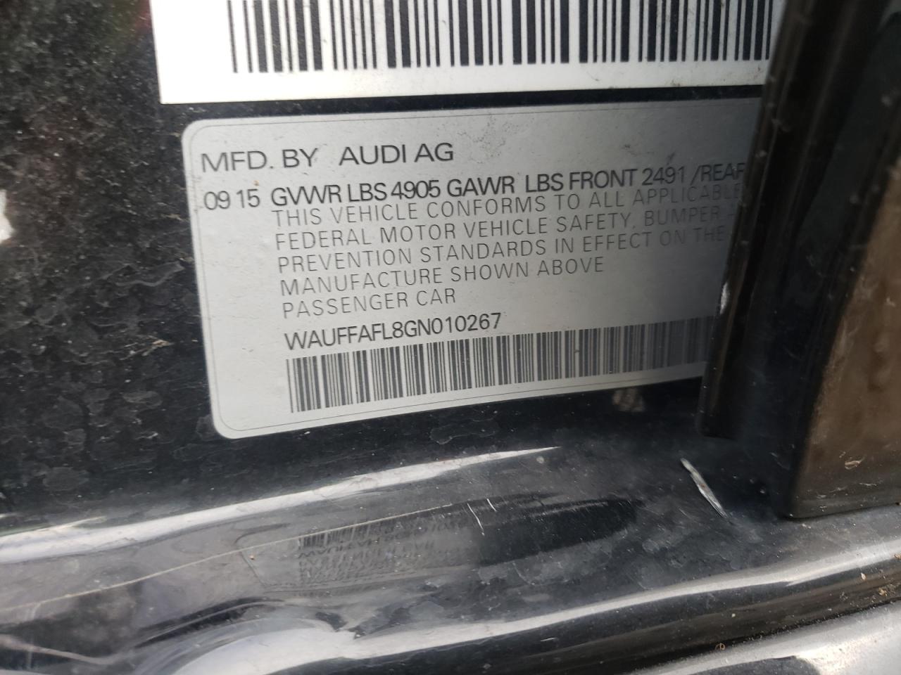 Photo 10 from auction – 2016 AUDI A4 PREMIUM with VIN WAUFFAFL8GN010267