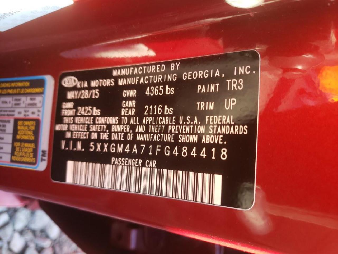 Photo 10 from auction – 2015 KIA OPTIMA LX with VIN 5XXGM4A71FG484418