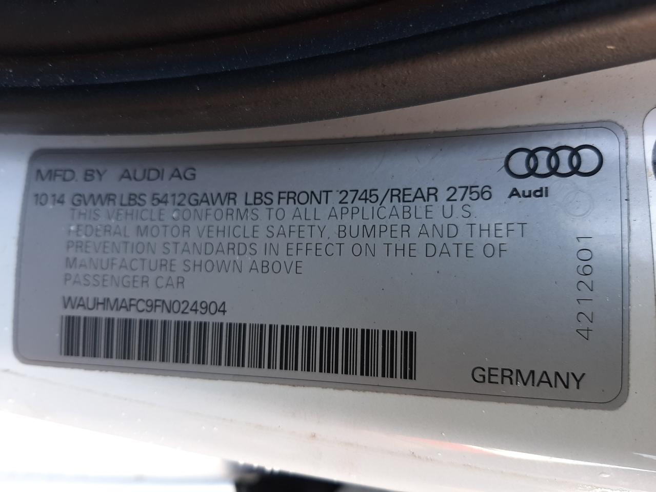 Photo 10 from auction – 2015 AUDI A6 PRESTIG with VIN WAUHMAFC9FN024904