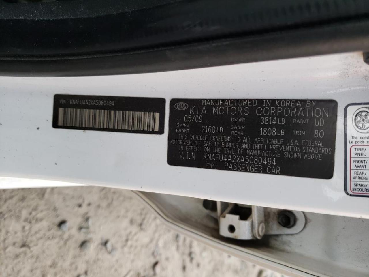 Photo 10 from auction – 2010 KIA FORTE EX with VIN KNAFU4A2XA5080494