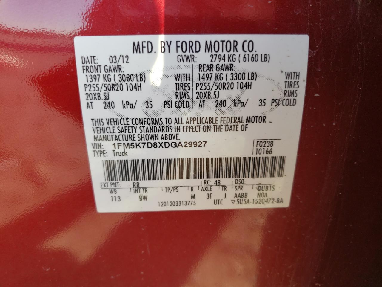 Photo 10 from auction – 2013 FORD EXPLORER X with VIN 1FM5K7D8XDGA29927