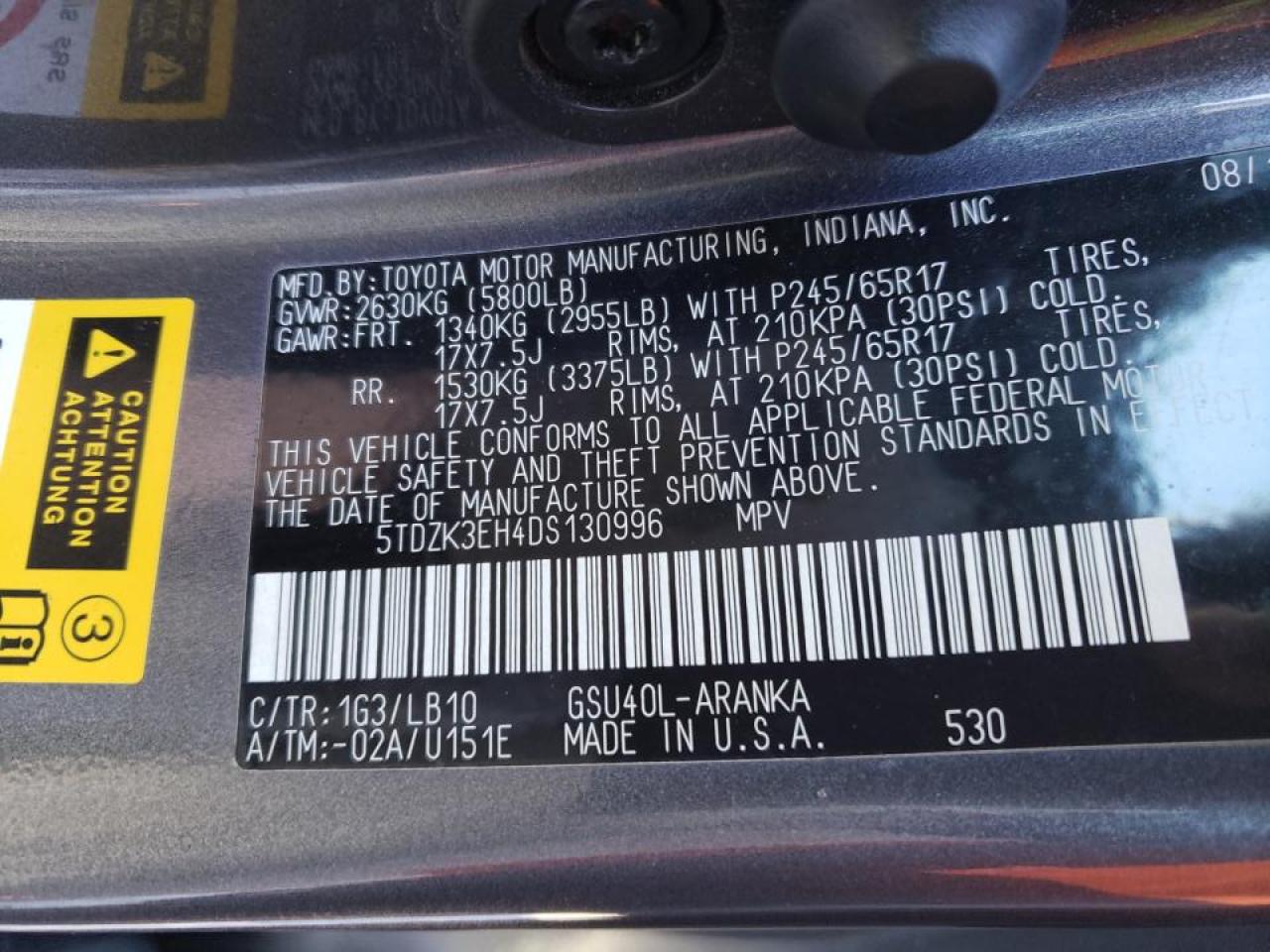 Photo 10 from auction – 2013 TOYOTA HIGHLANDER with VIN 5TDZK3EH4DS130996