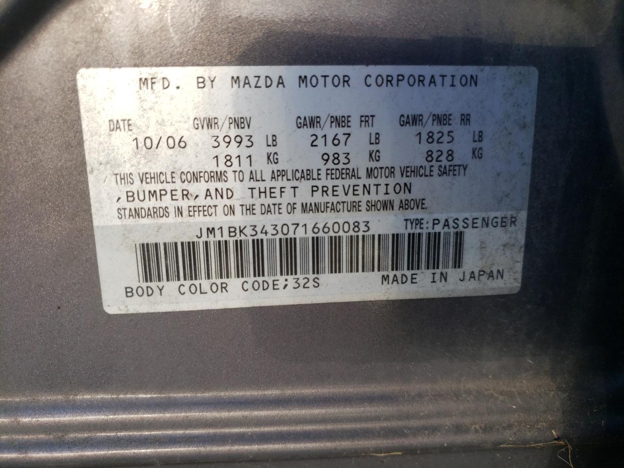Photo 10 from auction – 2007 MAZDA MAZDA3 with VIN JM1BK343071660083