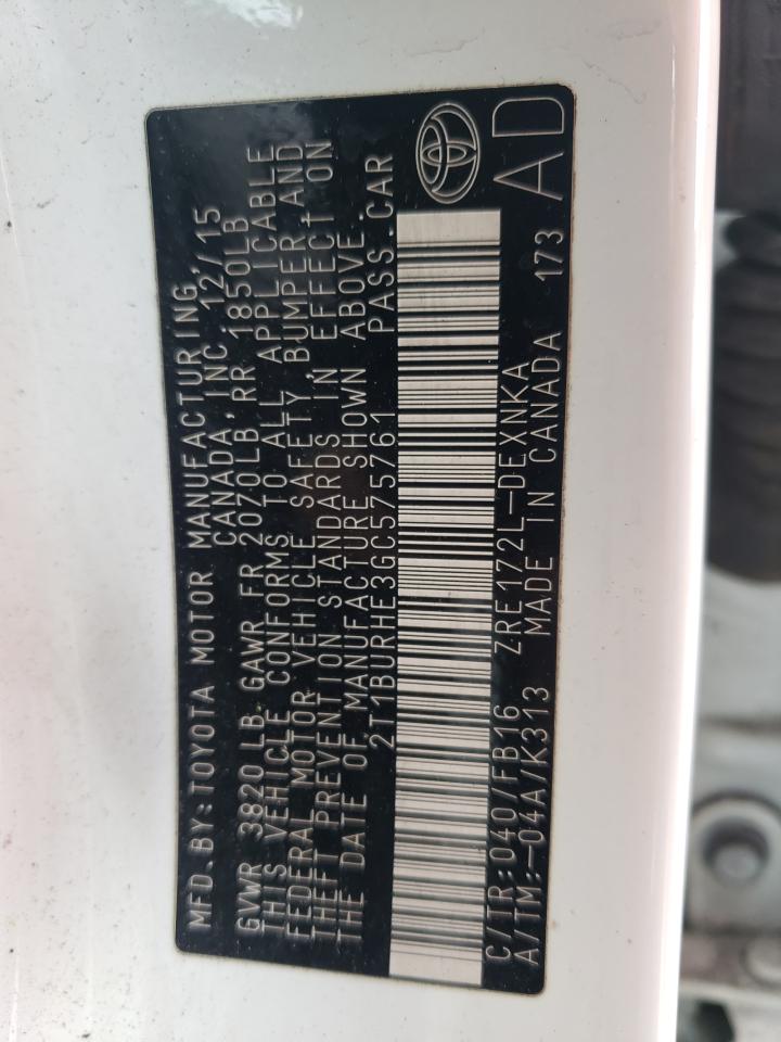 Photo 10 from auction – 2016 TOYOTA COROLLA L with VIN 2T1BURHE3GC575761