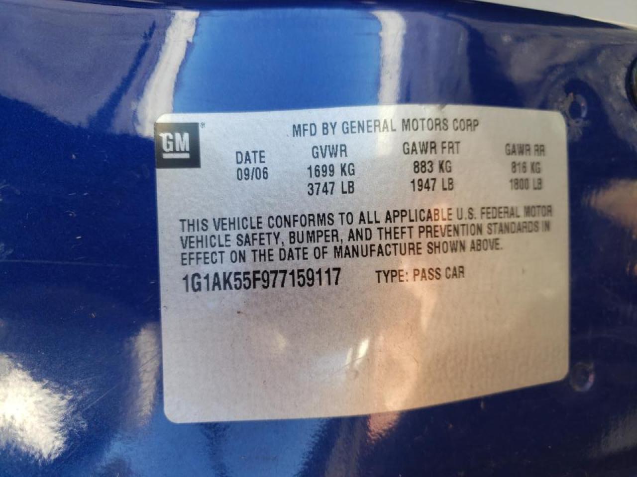 Photo 10 from auction – 2007 CHEVROLET COBALT LS with VIN 1G1AK55F977159117