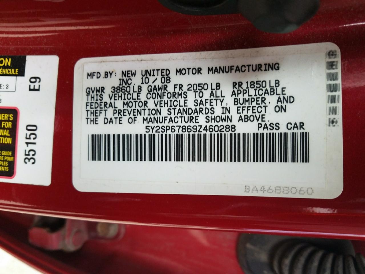 Photo 10 from auction – 2009 PONTIAC VIBE with VIN 5Y2SP67869Z460288