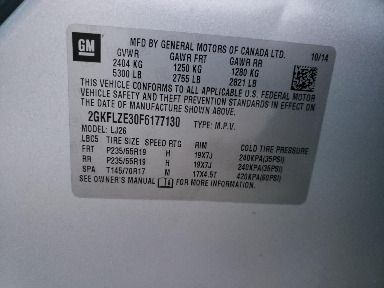 Photo 10 from auction – 2015 GMC TERRAIN DE with VIN 2GKFLZE30F6177130