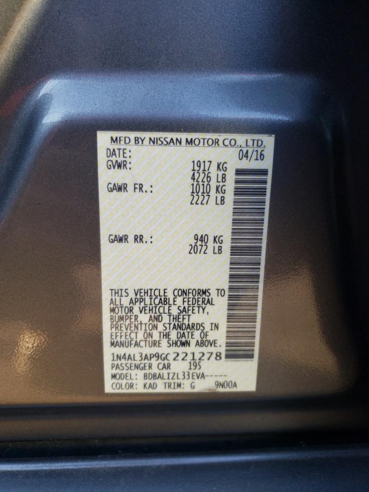Photo 10 from auction – 2016 NISSAN ALTIMA 2.5 with VIN 1N4AL3AP9GC221278
