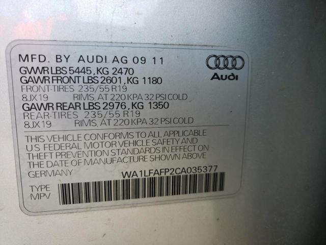 Photo 10 from auction – 2012 AUDI Q5 PREMIUM with VIN WA1LFAFP2CA035377