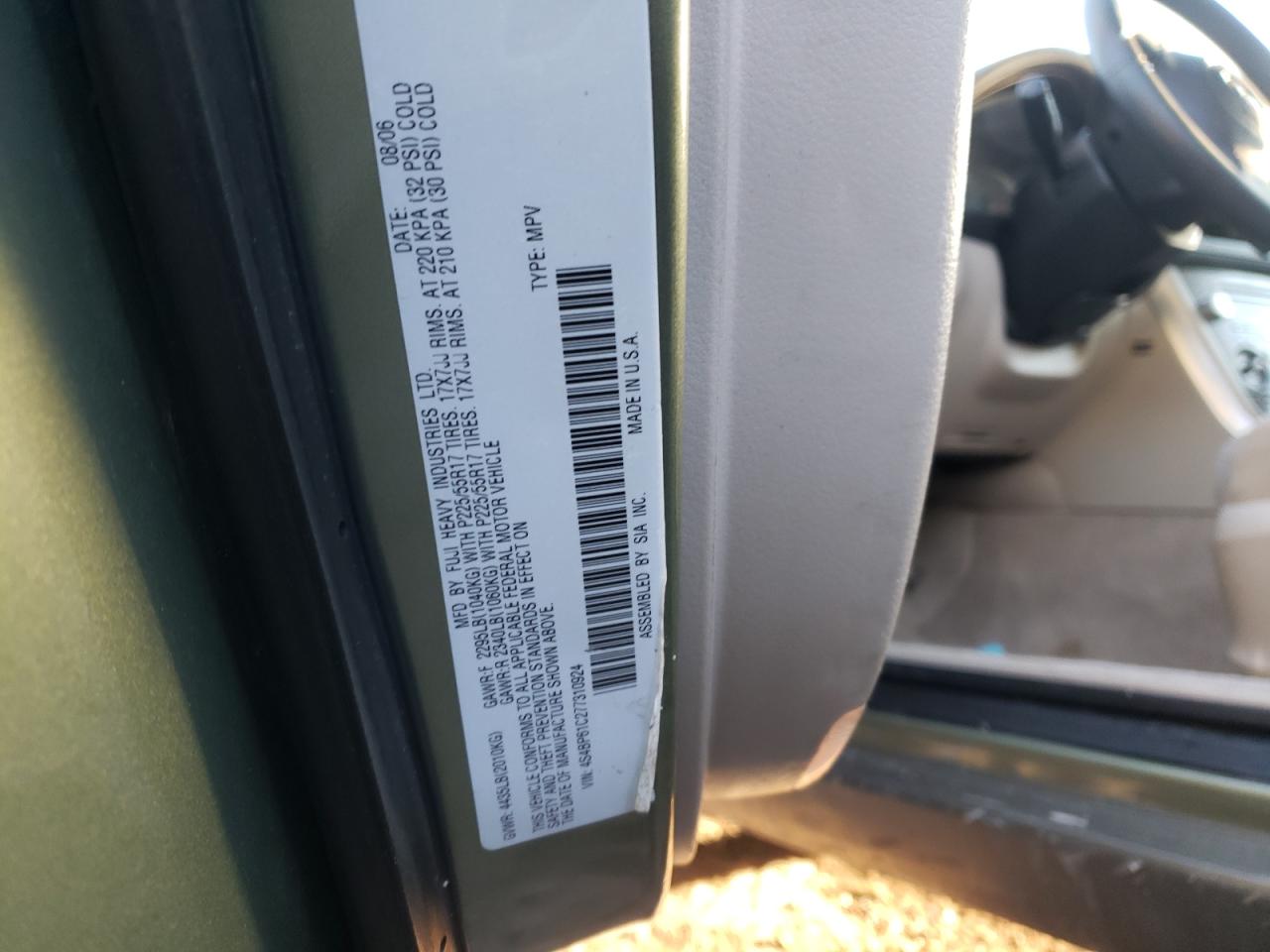 Photo 10 from auction – 2007 SUBARU LEGACY OUT with VIN 4S4BP61C277310924